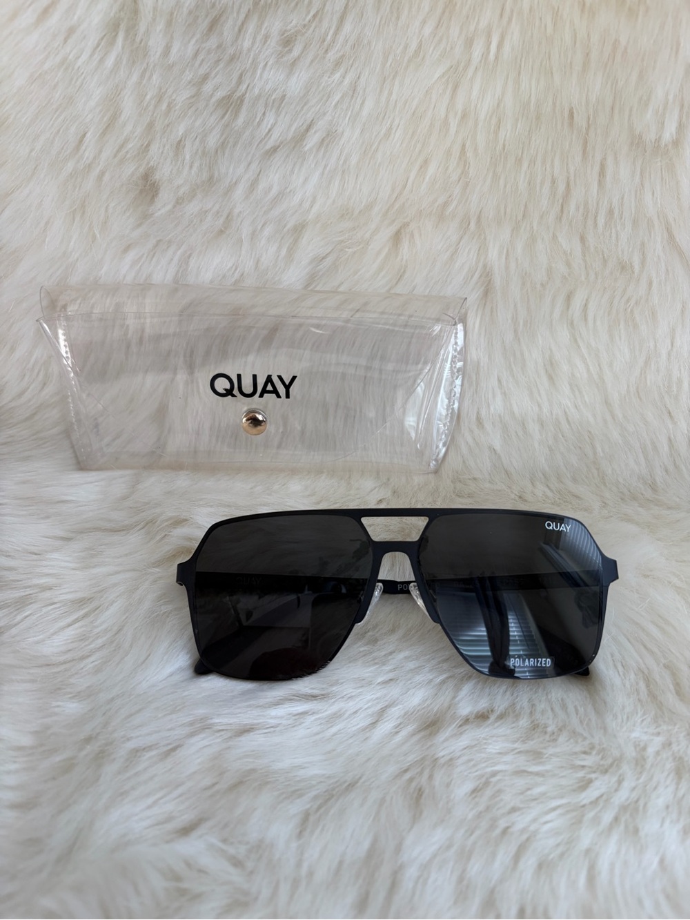 Quay Australia- Backstage Pass- Black Polarized Oversized Shield Sunglasses